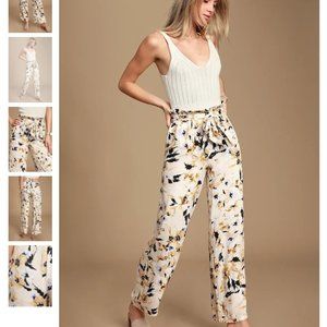 Alli White Floral Print Wide-Leg Pants